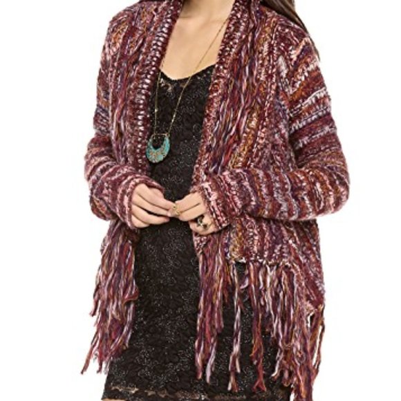 New FREE PEOPLE XS Burgandy fringe Cardigan - Picture 6 of 8